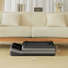 WalkingPad Z3 foldable treadmill stored under a sofa, showcasing compact design for easy storage and space-saving exercise.
