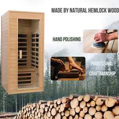 SAKSBY WHOLESALE Thermora Elara premium indoor sauna with Hemlock wood, low EMF far infrared heat for personal home spa use.
