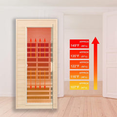SAKSBY WHOLESALE Thermora Elara indoor sauna with Hemlock wood, low EMF infrared heat, designed for single-person home spa use.
