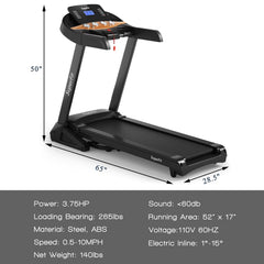 SP37466 3.75HP Electric Folding Treadmill with Auto Incline 12 Program APP Control by DirectDeals