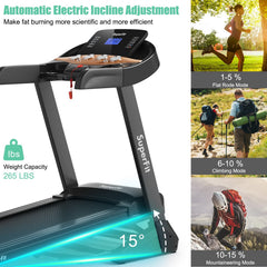 SP37466 3.75HP Electric Folding Treadmill with Auto Incline 12 Program APP Control by DirectDeals