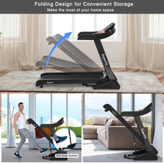 SP37466 3.75HP Electric Folding Treadmill with Auto Incline 12 Program APP Control by DirectDeals