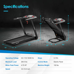 SP37749WL-DK 4.75HP Folding Treadmill by DirectDeals