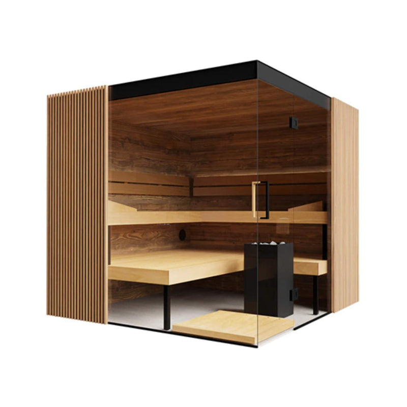 ThermaSol Aalto 4-Person Indoor Semi Panoramic Glass Sauna Cabin by SAKSBY WHOLESALE
