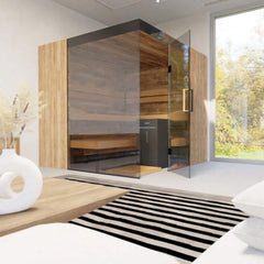 ThermaSol Aalto 4-Person Indoor Semi Panoramic Glass Sauna Cabin by SAKSBY WHOLESALE