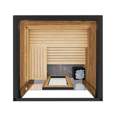 Top view of the fully assembled 14-FORTIS ThermaSol Fortis outdoor sauna cabin by Saksby Wholesale, designed for four people.
