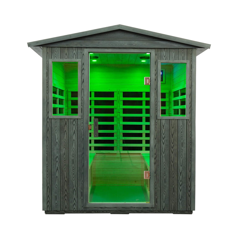 SAKSBY WHOLESALE Thermora 4-person full-spectrum infrared sauna with low EMF, carbonized composite interior and Bluetooth speakers.