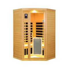 Thermora Laurent Premium 2-person infrared wooden sauna room with Bluetooth speakers and interior lighting by SAKSBY WHOLESALE.