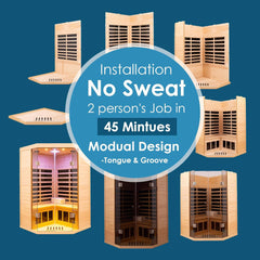 Thermora Laurent Premium 2-person infrared wooden sauna with Bluetooth speakers, corner design, 1600W power by SAKSBY WHOLESALE.