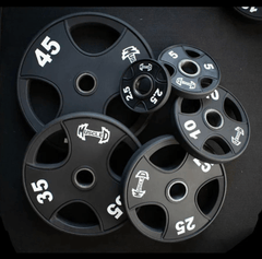 Hard Chrome Olympic Bar and Olympic Urethane Weight Plate Sets